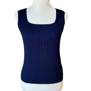 Lauren Ralph Lauren navy mini cable knit tank sweater sz M